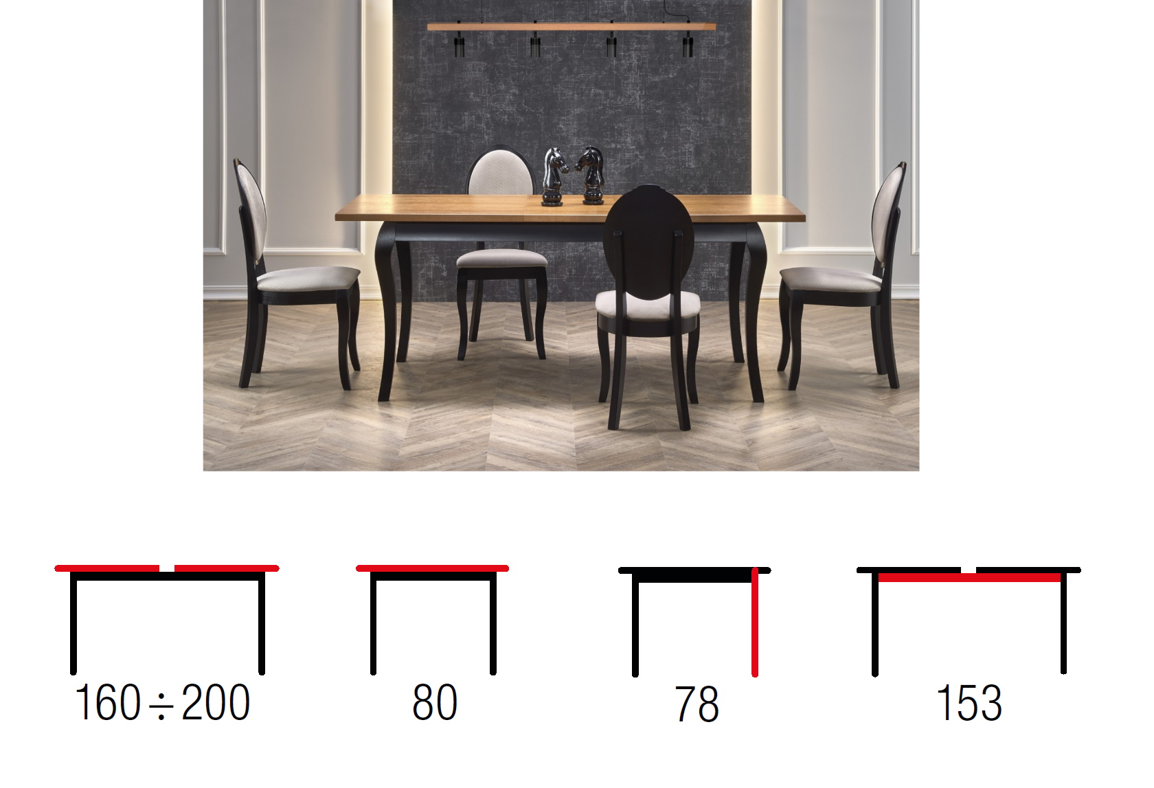 klasyczny stół rozkładany w kolorze ciemny dąb windsor, wymiary